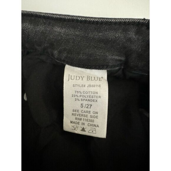 Judy Blue Size 5/27 Storm Chaser Super Flare Jeans Black Raw‎ Hem Stretch - Picture 5 of 9